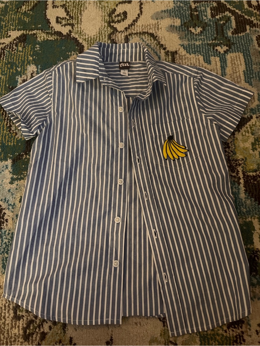 Tea Collection Blue & White Striped Button-Down with Banana Patch
